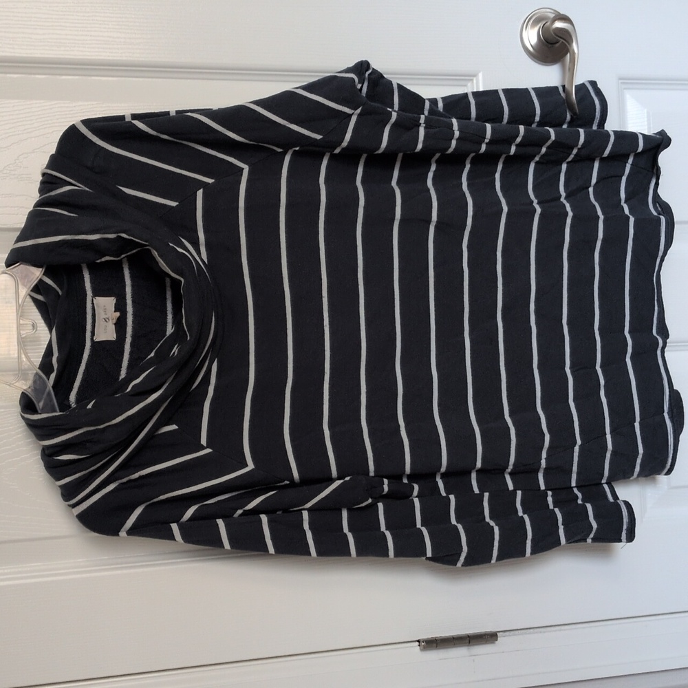 Lou & Grey Dark Teal & White Striped Cowl Neck Top - L
